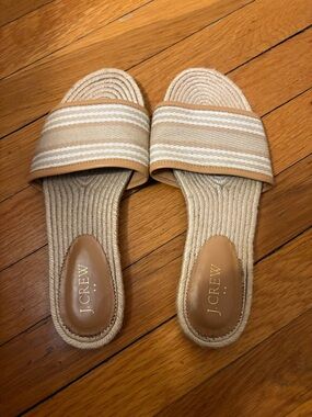 J. Crew Factory Tan and Cream Striped Slide Sandals